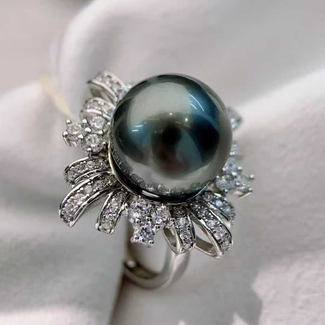 天然海水12-13mm大溪地戒指 正圆极光 优雅永不过时