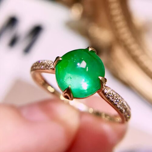 18K金钻石镶嵌高品质素面祖母绿戒指 主石1.9克拉 鲜绿透亮荧光好