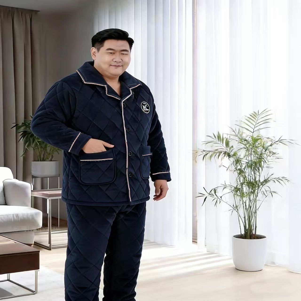 冬季男士加大加厚珊瑚绒睡衣套装