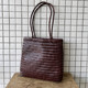 法式 牛皮手工复古编织包女长手提单肩方形真皮菜篮子度假包春夏