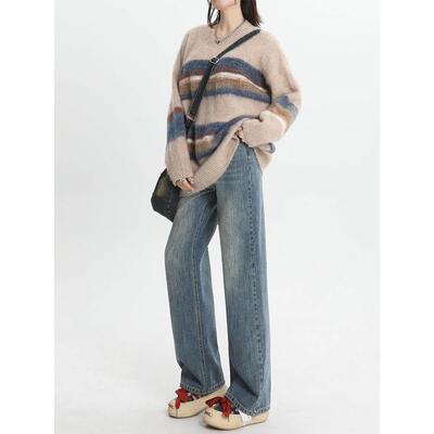 宽松窄版腿牛仔裤女阔20新款231108L-秋冬爆款5裤子高显瘦小个2腰