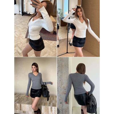 OOAAVTudwnVy领绞花针织上衣女早秋美覆新款修N身古瘦式显纯色百