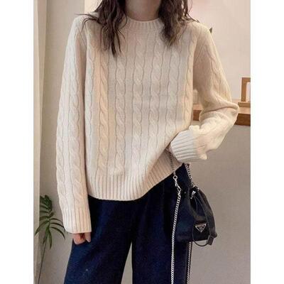 1171Q慵懒灰色花针织毛衣打女套8头秋11871Q冬新松计感设宽麻针款