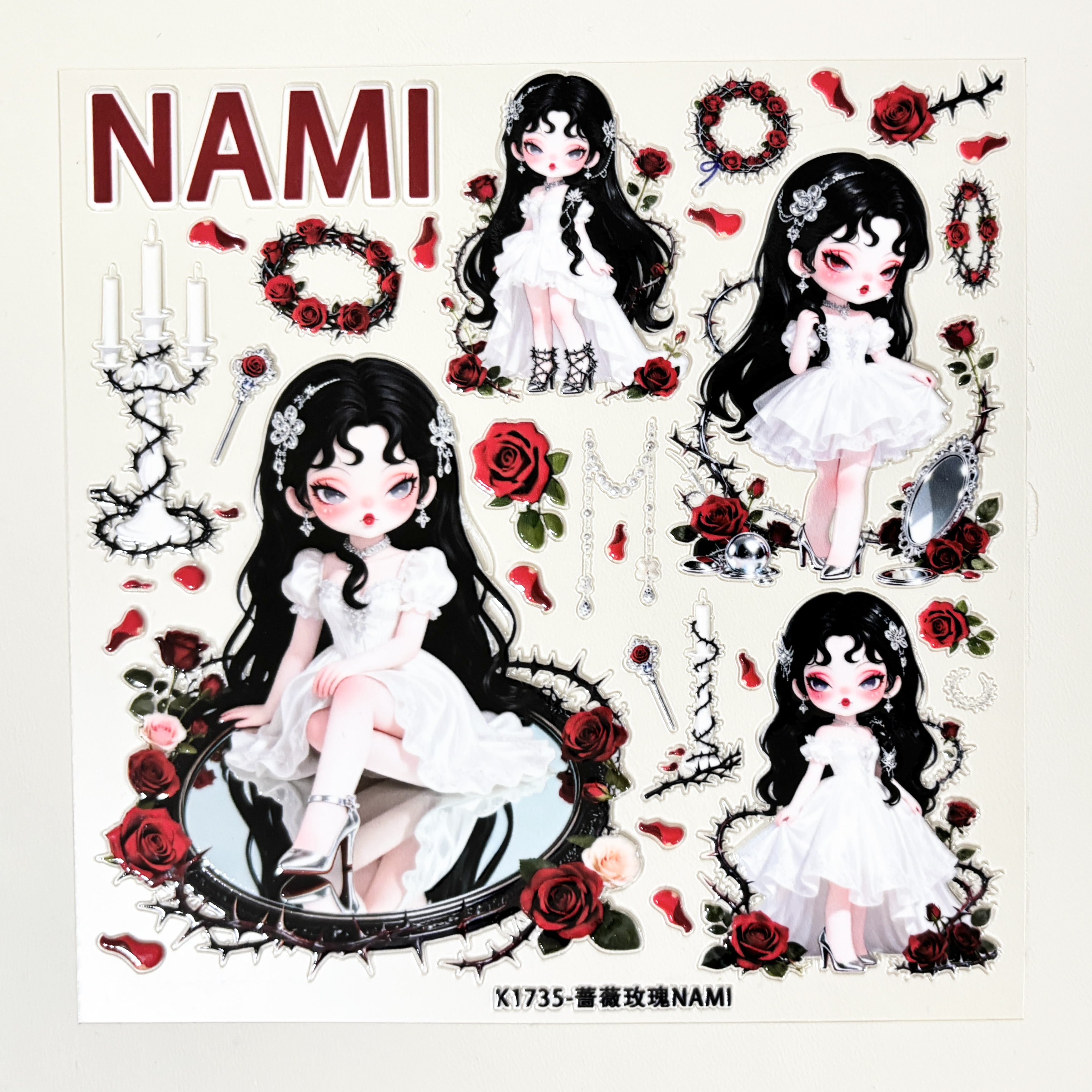 Du家定制DIY手工蔷薇玫瑰nami大卡5D浮雕果冻立体贴纸装饰背卡