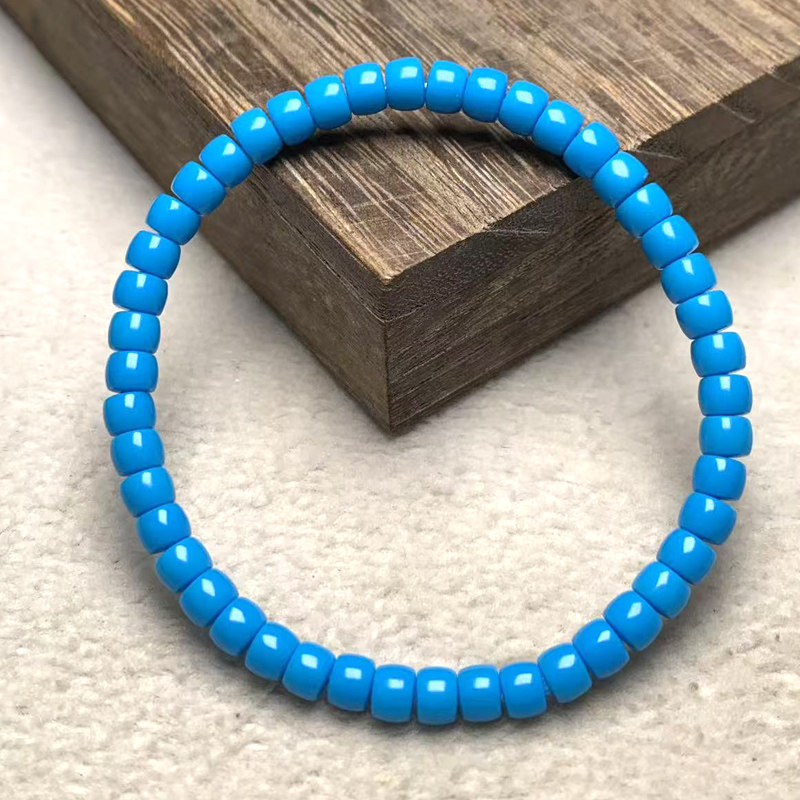精品绿松石老型单圈手串5mm女生手链蓝色暴力蓝玉化蓝色