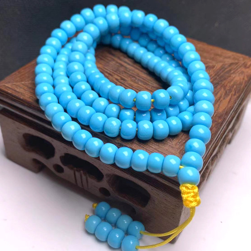 天然高瓷绿松石项链手链108佛珠圆珠链串老型长款手串精品现货