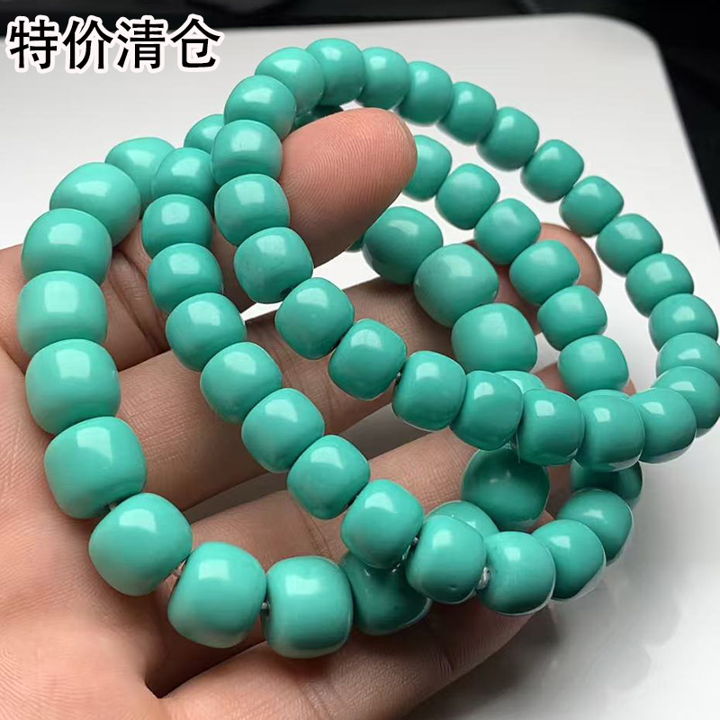 特价绿松石手串圆珠老型单圈大手串湖北天然散珠文玩饰品珠串14mm
