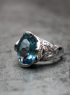 托帕石戒指欧洲皇室风回流925银