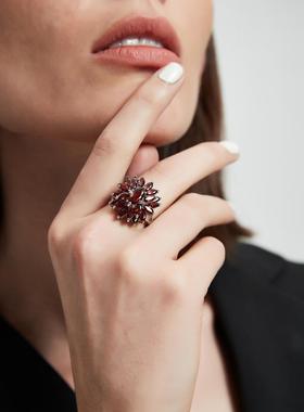 Desigual天然鸽血红石榴石925银镶嵌红宝石戒指鸽子蛋首饰