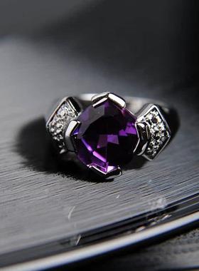 Desigual天然紫水晶戒指女简约百搭S925纯银小众设计个性高级感
