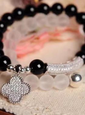 四叶草手链desigual玛瑙小香风女