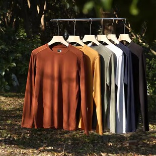 春夏舒适休闲长袖 bi入 外贸男装 美丽努羊毛混纺 T恤 天丝莱赛尔