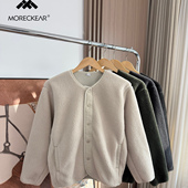 仿羊羔绒摇 秋冬男女外贸抓绒V领落肩宽松休闲单排扣保暖外套