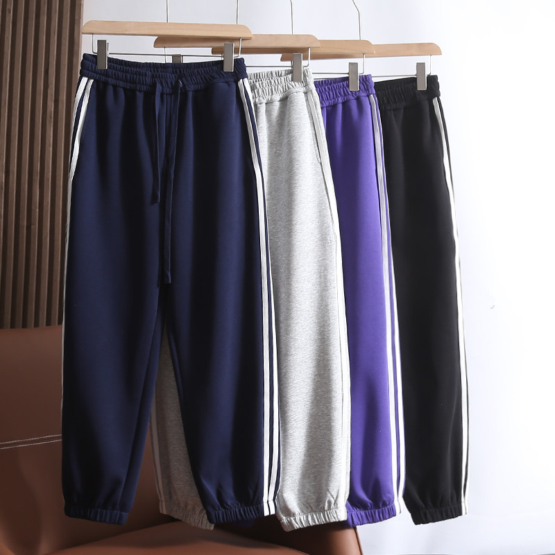 撞色拼接织带设计!春季男士外贸抽绳松紧腰束脚运动休闲百搭卫裤