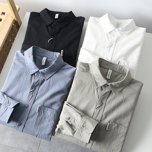 口碑系列！全棉水洗斜纹面料！春季男士外贸百搭休闲工装长袖衬衫