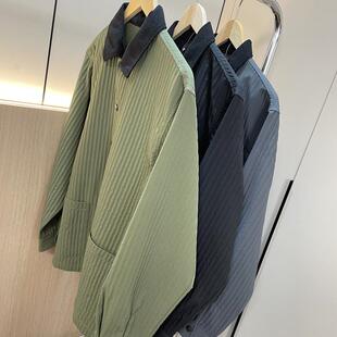 高级感满满!褶皱面料!外贸男装春季复古工装撞色翻领衬衫外套潮