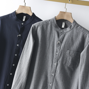 春秋季 外贸男装 纯色时尚 休闲长袖 衬衣 简约风 衬衫 碳素水洗磨毛