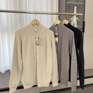 外贸纯色可翻领针织毛衣外套潮 秋冬男士 走商场订单 设计师线