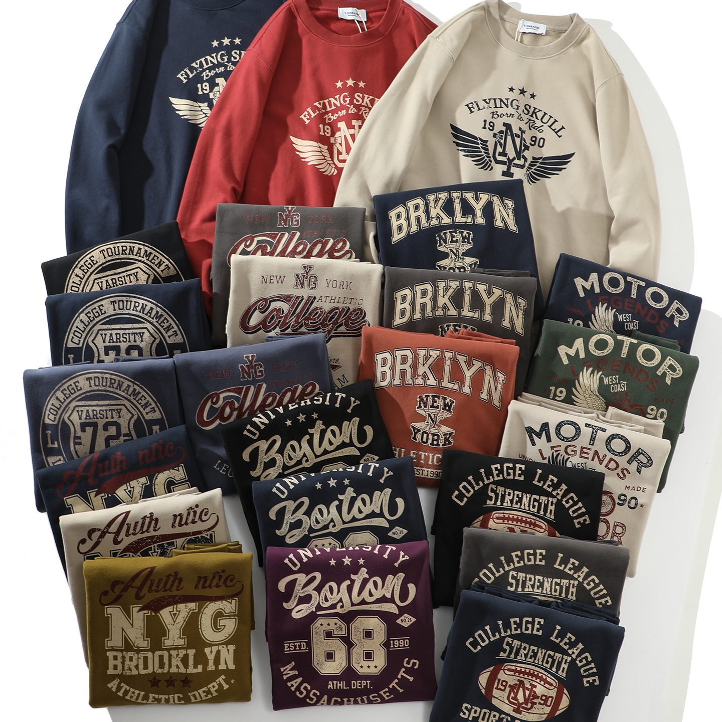 HK的订单!轻抓绒内里!外贸男装秋冬休闲印花百搭圆领长袖卫衣潮