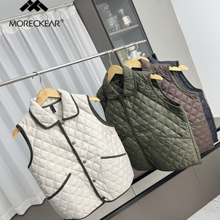 日线轻盈 秋冬男女外贸保暖防风防泼复古巴恩风菱格绗棉马甲背心