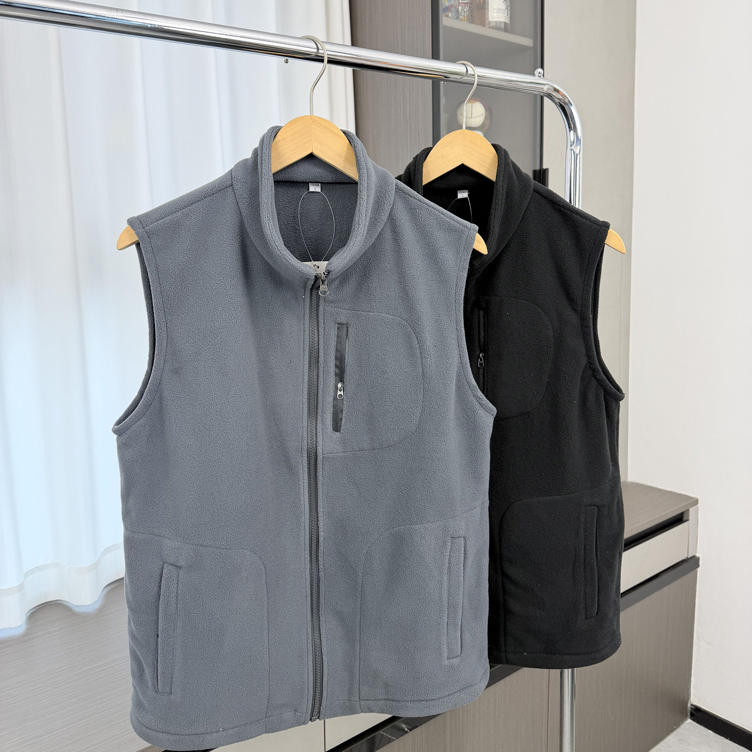 轻暖双面摇粒绒！蓄热锁温！外贸男装秋冬立领保暖休闲马甲背心潮