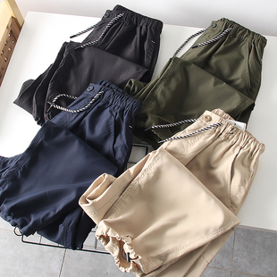 抽绳松紧腰宽松纯色休闲裤 日单牛货 外贸薄款 春夏男士 速干透气
