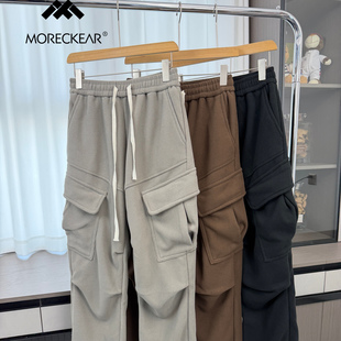 秋冬舒适暖绒大口袋宽松阔腿休闲裤 外贸男装 垂感百搭 设计师线