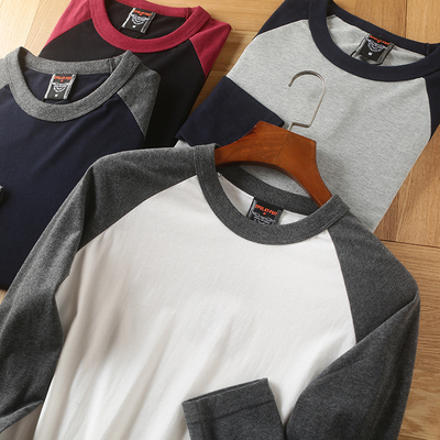 阿美咔叽风！纯棉水洗磨毛！外贸男装秋冬季时尚拼接圆领长袖T恤