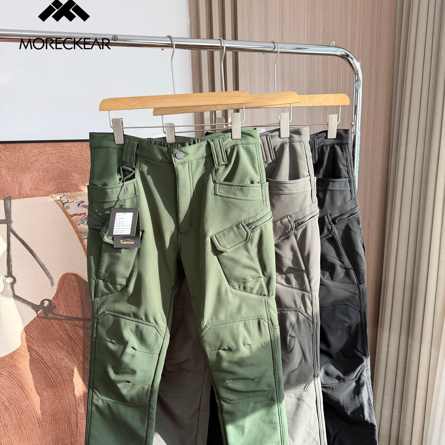 户外战术风！冬季男士外贸多口袋复合加绒保暖防风加厚软壳工装裤,男装,休闲裤,淘宝优惠券,粉丝福利购,淘宝优惠卷