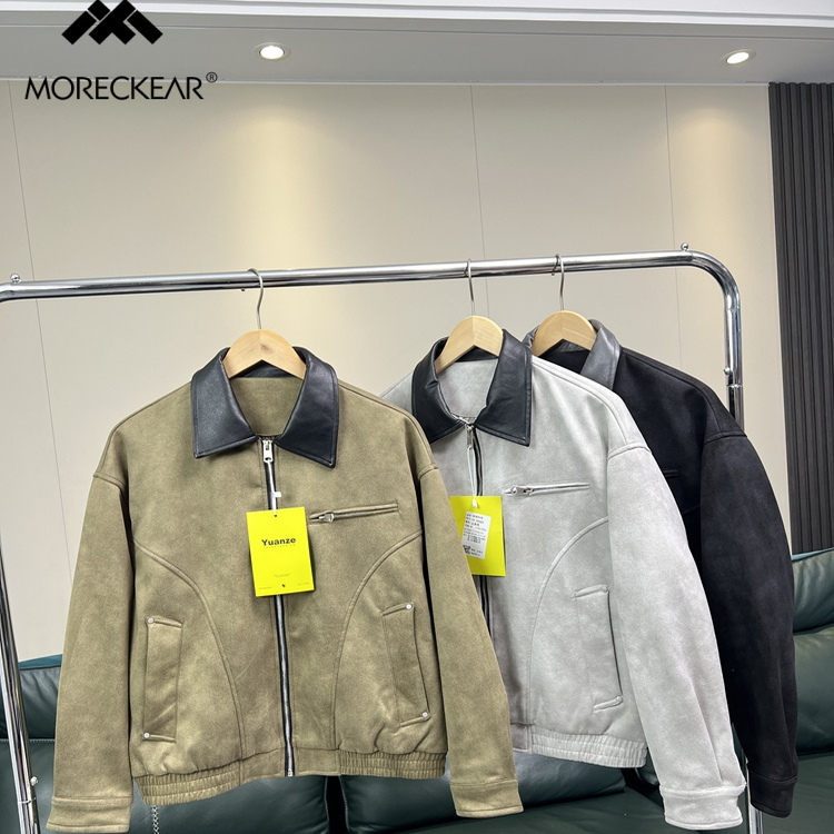 情侣款!麂皮绒印花面料!外贸男装秋季复古百搭飞行夹克休闲外套