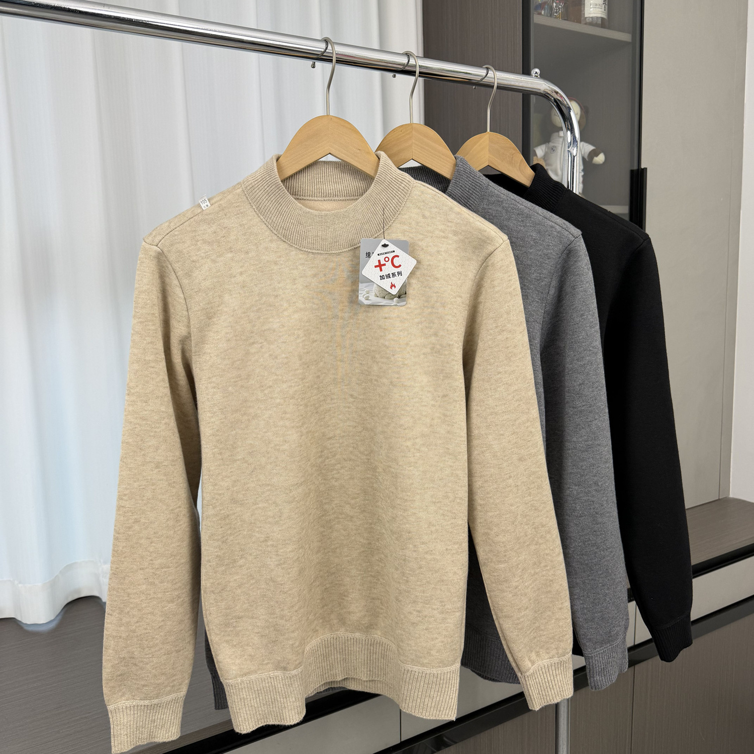 真心好！桑蚕丝+绵羊毛！ 外贸男装秋冬圆领休闲加绒针织衫毛衣潮