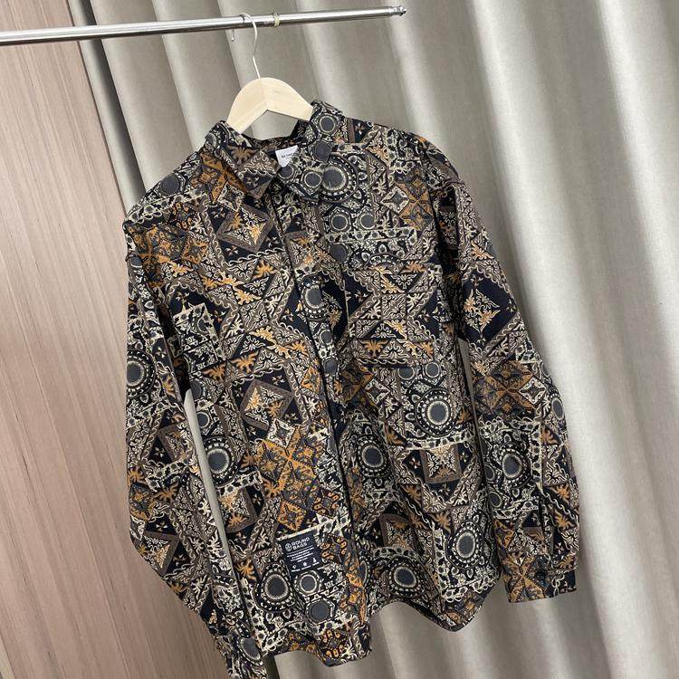 腔调十足！帅气有型！外贸男装秋季复古百搭宽松印花休闲长袖衬衫,男装,衬衫,淘宝优惠券,粉丝福利购,淘宝优惠卷