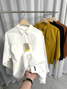 高密全棉面料 翻领长衬衫 秋季 外贸纯色工装 衬衣潮 男士 日系基础