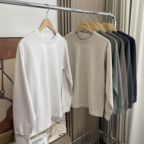 休闲百搭棉混纺圆领长袖T恤潮