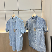 牛仔衬衫 时尚 衬衣潮 男士 外贸日系简约复古水洗短袖 印染花色 夏季