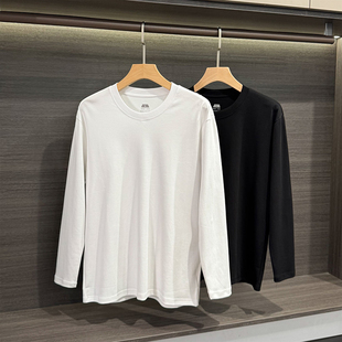 情侣舒适百搭圆领长袖 简约基础款 秋季 外贸男装 打底T恤 100纯棉