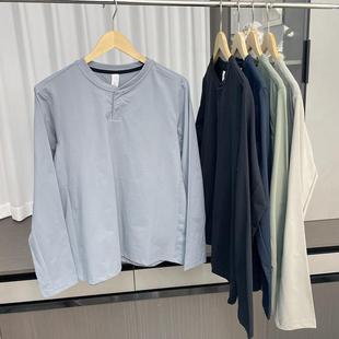 长袖 设计师线 春秋亨利领运动休闲打底衫 外贸男装 T恤 高弹透气