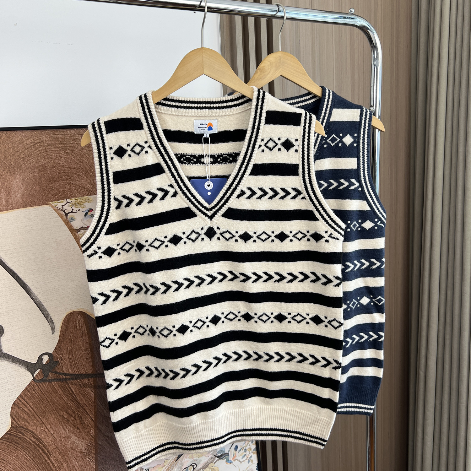 外贸V领针织背心毛衣坎肩马甲