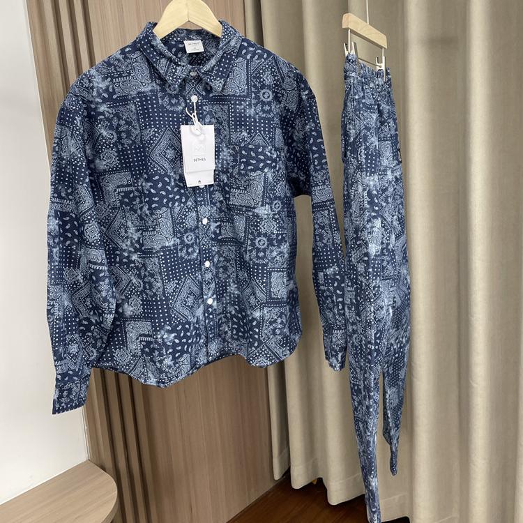 翻领长袖衬衫休闲长裤