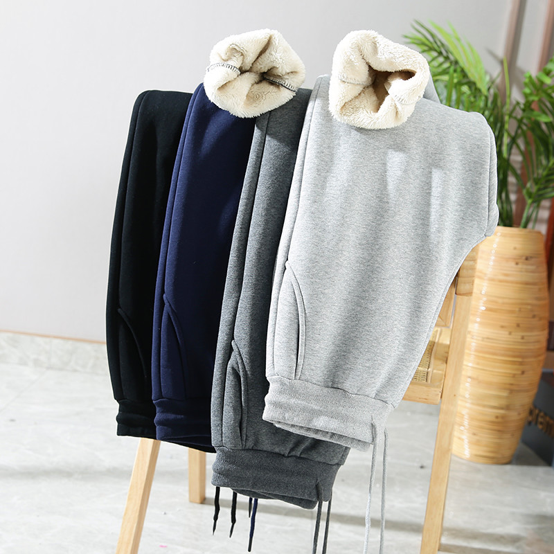 过冬神裤！秋冬男士外贸保暖加厚加绒羊羔绒运动休闲情侣束脚卫裤