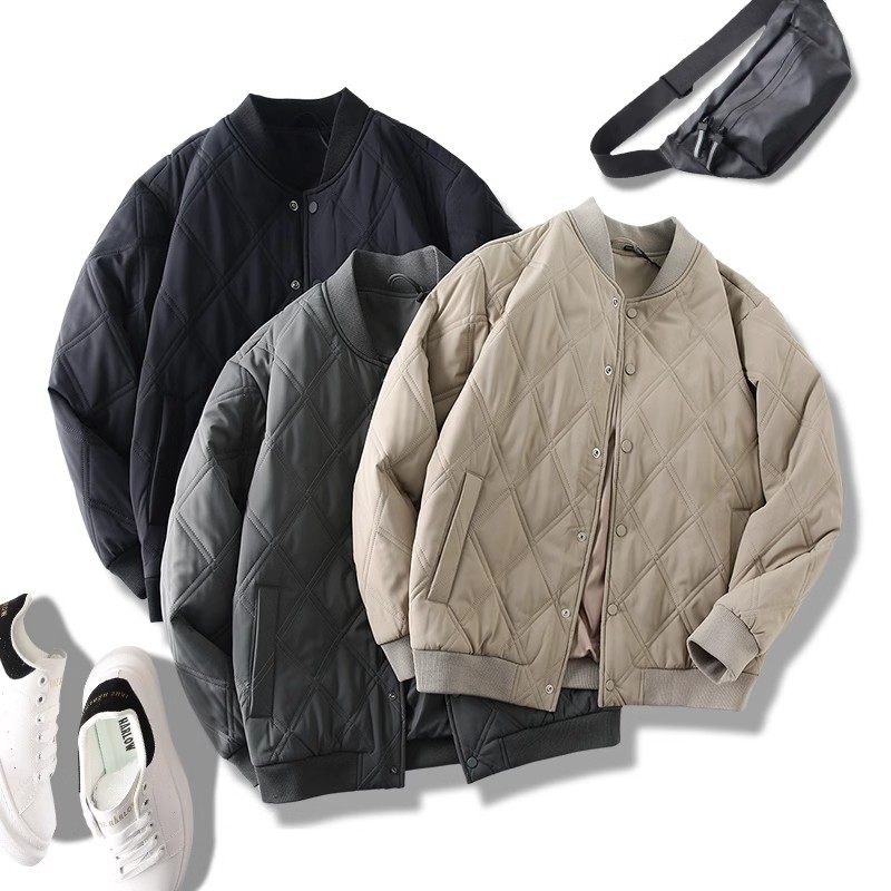 轻奢线!菱格绗棉!亲肤保暖!秋冬男士时尚百搭棒球领棉服棉衣潮