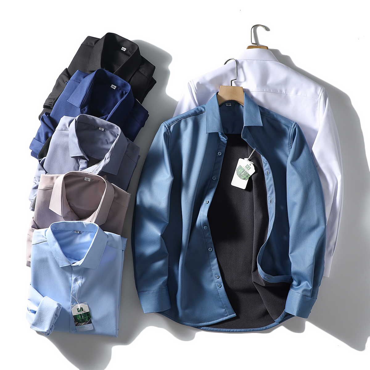 休闲纯色商务免烫长袖衬衫衬衣