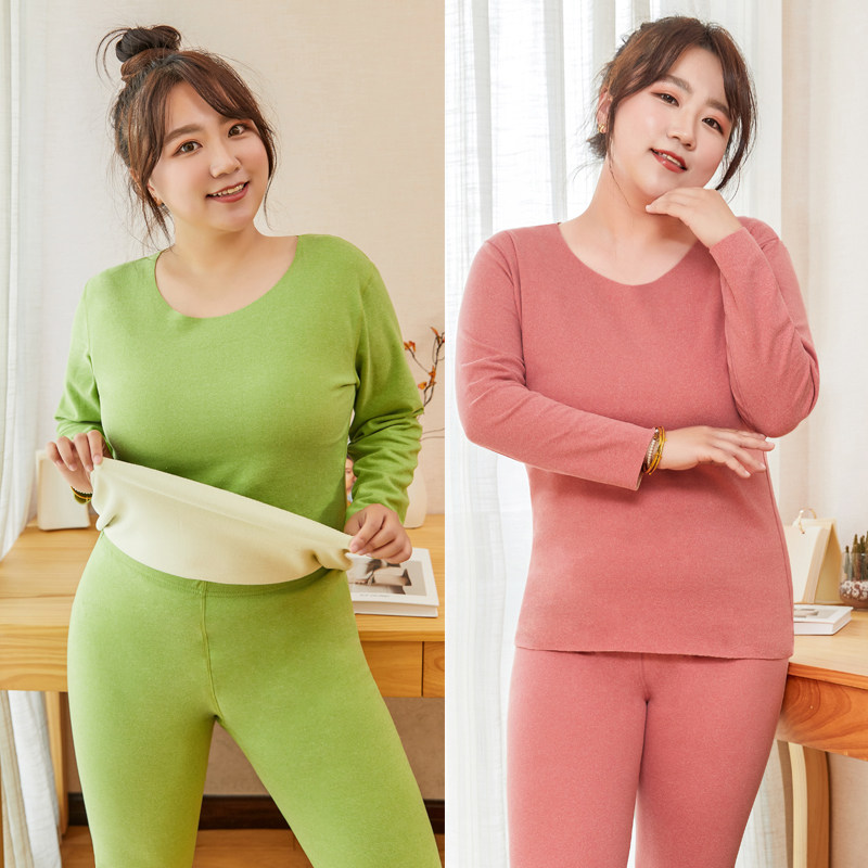 冬季特大码德绒AB面保暖内衣套装女加肥加大双面加绒打底秋衣秋裤