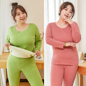 女加肥加大双面加绒打底秋衣秋裤 德绒AB面保暖内衣套装 特大码 冬季