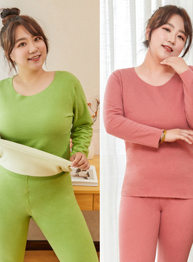 冬季特大码德绒AB面保暖内衣套装女加肥加大双面加绒打底秋衣秋裤