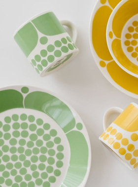 芬兰Arabia 黄色星期天绿色星期天陶瓷马克杯咖啡杯碟盘碗现货