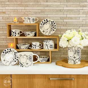 芬兰Arabia 黑白硕果马克杯咖啡杯碟碗盘水壶北欧风陶瓷现货