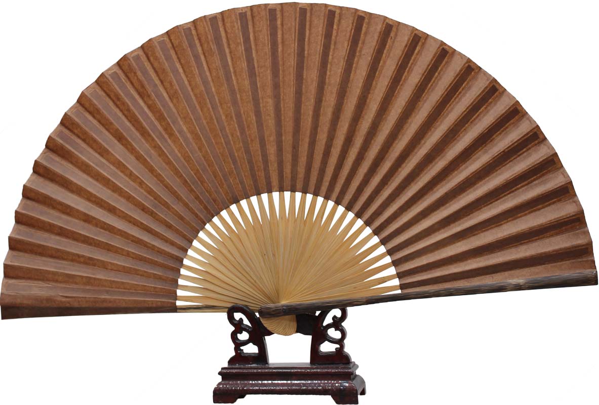 仙宝纯手工绍兴全玉棕竹边黑纸扇原味棕色柿漆扇工艺折扇子