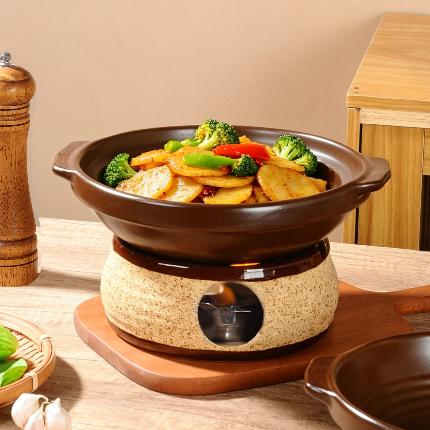 湘菜馆土钵餐具粗陶酒精炉菜盘加热底座商用陶瓷创意明炉干锅砂锅