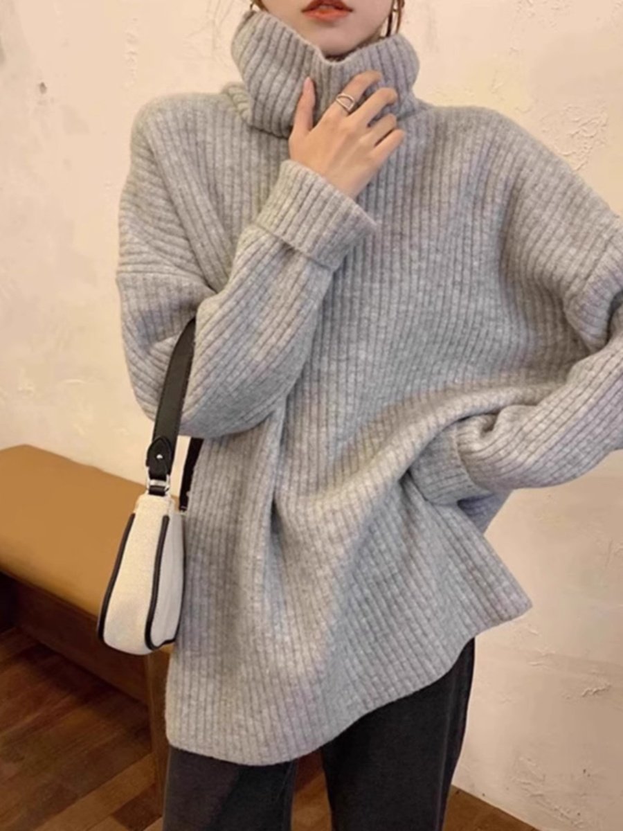 高领毛衣女秋冬2025新款宽松软糯慵懒风加厚套头中长款针织打底衫